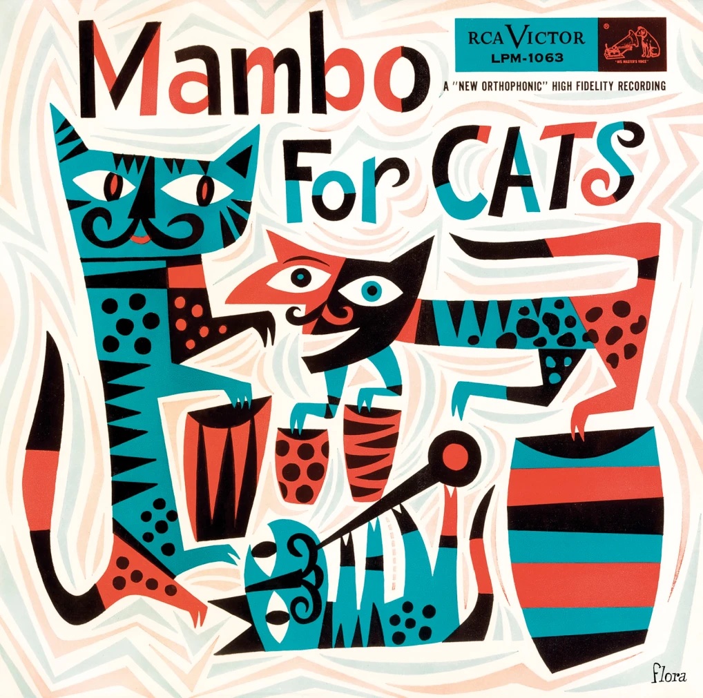 Mambo for Cats album featuring cartoon cats illustrated in mid-century style