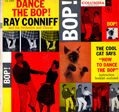 Ray Conniff's Dance the Bop album cover, featuring dancers and a dancing cat